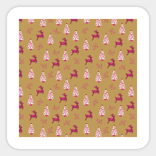 Pink reindeer and Christmas trees on gold Sticker